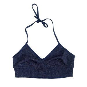 Aerie ‎ Halter Bralette Crop Top Naby Blue Sparkle Metallic Women’s Size Small